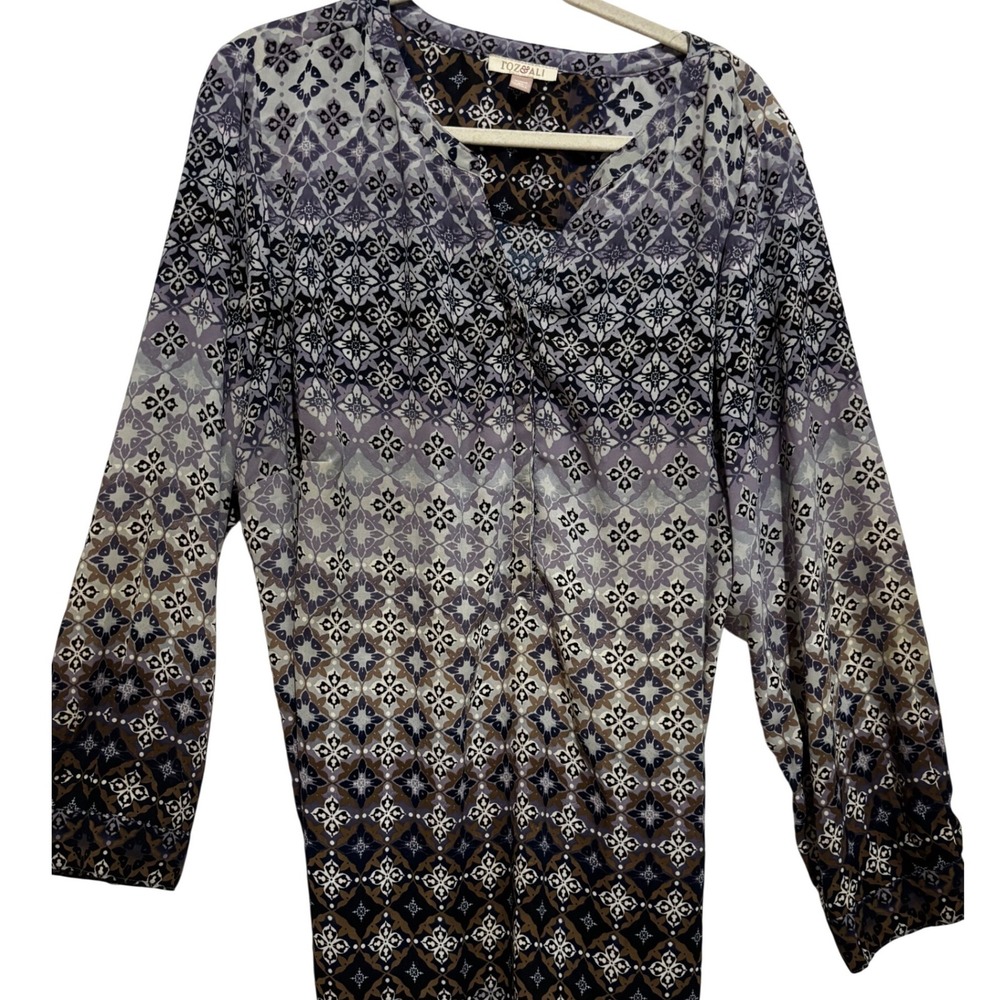 Roz & Ali Womens 3X Geometric Print V Neck Long‎ Sleeve top boho career artsy